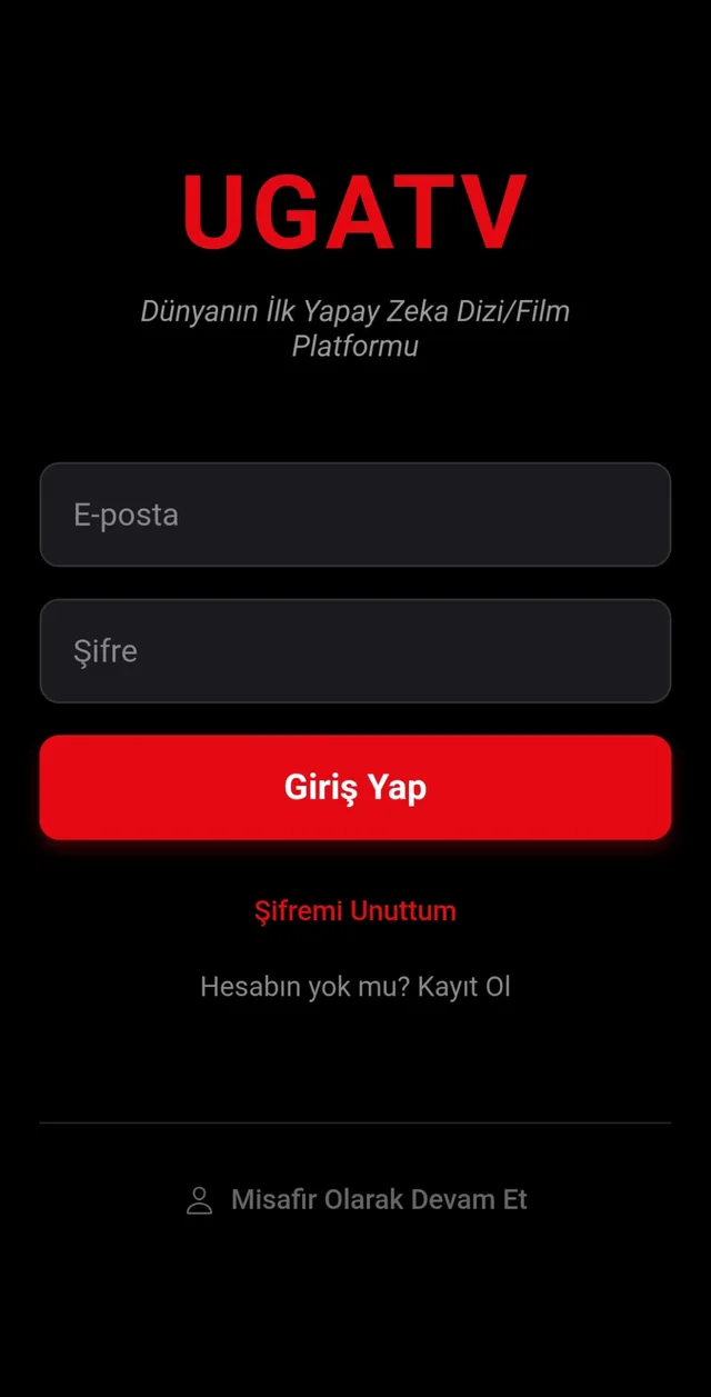 UGATV uygulaması giriş ekranı
